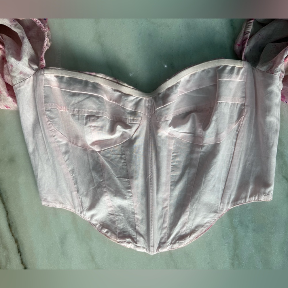 REVOLVE Bardot Corset Top Pink Floral Bustier Fitted Romantic Women Size L - Picture 16 of 16